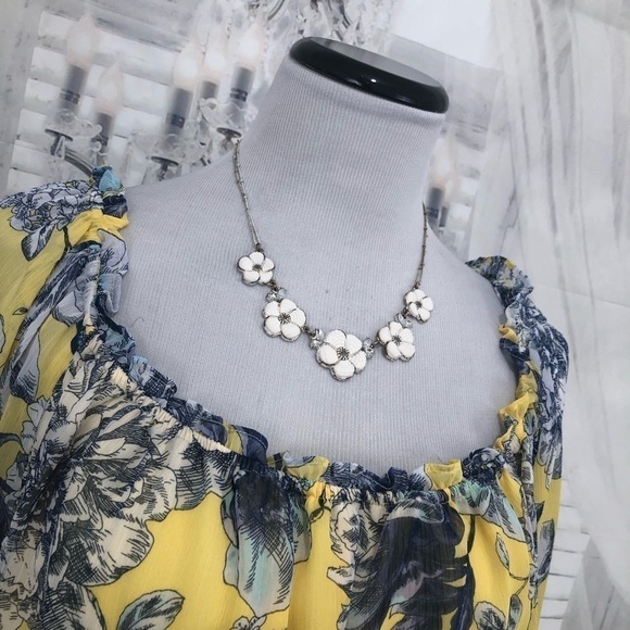 Tommy Hilfiger Large Dress Yellow Blue Floral Crinkle Chiffon Off-the-Shoulder - Picture 6 of 12